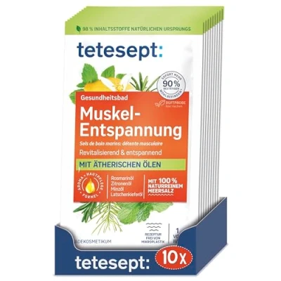 Afbeelding van tetesept zeezout, spierontspanning, bad, revitaliserend gezondheidsbad met etherische oliën, ontspannend badadditief natuurlijk 10 x 80 g