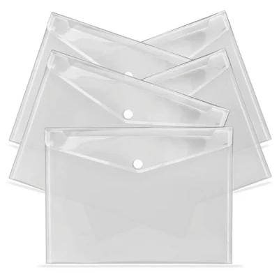 Afbeelding van G4GADGET A4 transparante plastic portemonnees, 5 stuks, met labelvak en drukknoop, envelop voor thuis, kantoor, school reizen