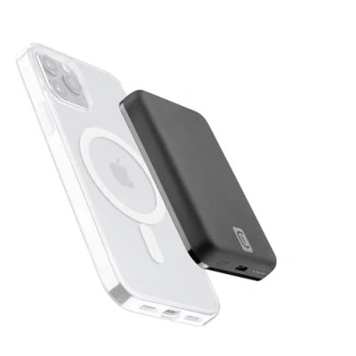 Afbeelding van Cellularline Draadloze Power Bank Mag 5000, draagbare oplader, compatibel met Safe ecosysteem, capaciteit 5000 mAh, draadloos opladen 7,5 W, 1 x USB C 18 voor iPhone 12 en hoger, zwart