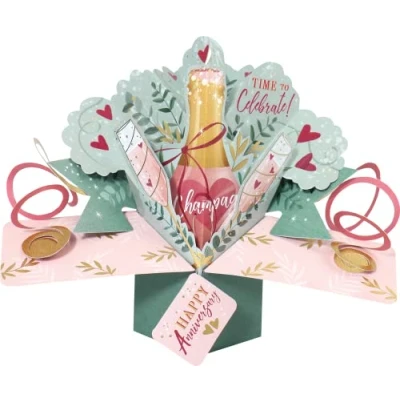 Afbeelding van 3D pop up wenskaart met envelop ANNIVERSARY CHAMPAGNE FLUTES 203