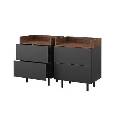 Afbeelding van Vicco Nachtkastje &quot;Anika&quot;, Antraciet/Walnoot, 54 x 68 cm Set van 2