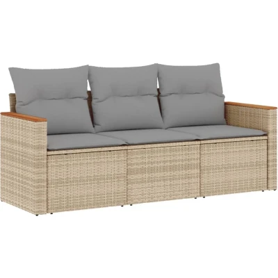 Afbeelding van 3 delige Loungeset met kussens poly rattan gemengd beige