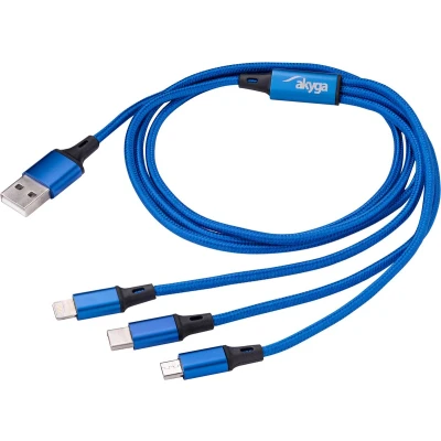 Afbeelding van Akyga USB kabel A stekker, Apple Lightning C micro stekker 1.20 m Blauw AK 27