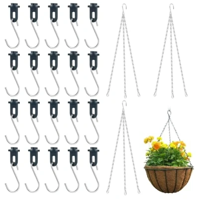 Afbeelding van 40 stuks broeikasclips set: 20 stabiele plantenhouders ophangvoorzieningen voor broeikas clips + S haken, kunststof oogjes klimhulp je paradijs broeikas, met 3 hangkettingen