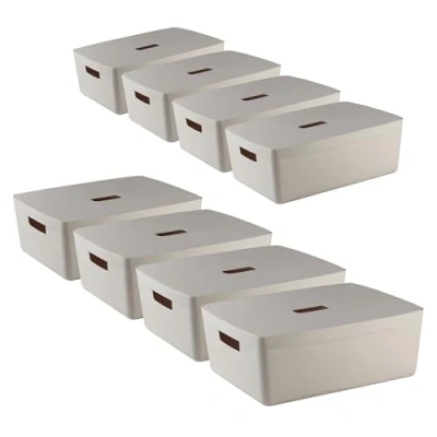 Afbeelding van IDEA HOME Opbergdozen, kunststof, organizer, box, manden, opslag, kunststof box voor badkamer, rek met deksel, 19 liter, 8 stuks