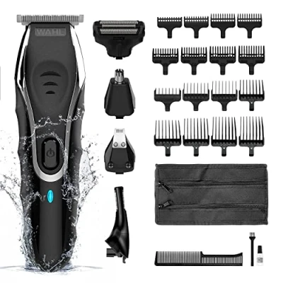 Afbeelding van Wahl Aqua Blade 10 in 1 multigroomer, met wenkbrauwopzetstuk, lichaamstrimmers voor mannen, baardtrimmer heren, stoppeltrimmen, gezichtsverzorging, volledig wasbaar, verzorgingsset