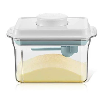 Afbeelding van 1 liter, luchtdichte melkpoederdispenser, draagbare melkpoederbox, melkpoeder, houder met lepel, bediening één hand, afneembaar, voor het bewaren van babymelkpoeder, groenten en levensmiddelen