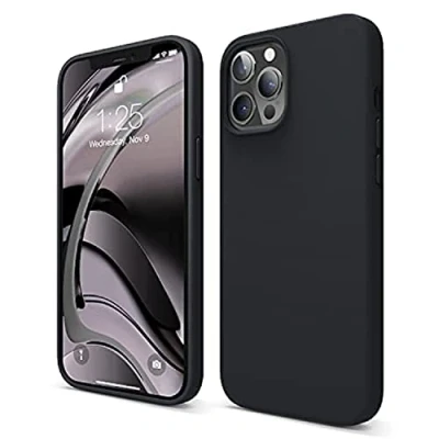 Afbeelding van elago Hoesjes van vloeibare siliconen compatibel met iPhone 12 Pro Max (6,7 inch) beschermhoes gemaakt premium siliconen, volledige bescherming, schokbestendig, 3 structuur (zwart)