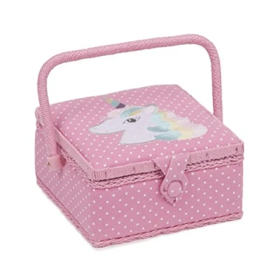 Afbeelding van Hobby Gift Exclusieve kleine naaidoos, knutseldoos, accessoirelade, speldenkussen, PVC handgreep, 20 x 11 cm, eenhoorn