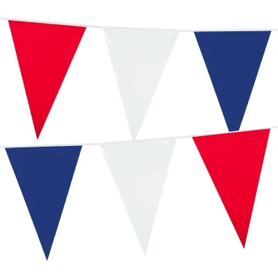 Afbeelding van 3x stuks Holland rood wit blauw plastic buiten vlaggetjes van 10 meter Vlaggenlijnen