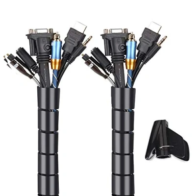 Afbeelding van Kabelverzorgde mouwen, MOSOTECH 2 X 60 &#039;&#039; Kabelbeheer Draadnette kabelbeschermer voor PC TV Computer, Thuis en Kantoor Snoerorganisator, Zwart, (∅1.7&quot; ∅0.87&quot;)