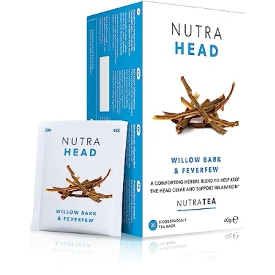 Afbeelding van NUTRAHEAD Migraine Relief Tea Hoofdpijn Thee Voor &amp; Spanning Verlichting Inclusief Moederkruid, Wilgenschors Rhodiola 20 omhulde theezakjes van Nutra