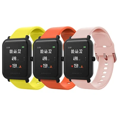 Afbeelding van MoKo 3 Pack Straps Compatible with Amazfit Active/GTS 4/4 Mini/GTS 3/GTS/GTS 2/2 Mini/2e/Bip 3/3 Pro/Bip Lite/Bip S/U/U Pro/GTR 42mm/GTR Mini, 20mm Soft Silicone Replacement Sport Watch Band, Y+O+P