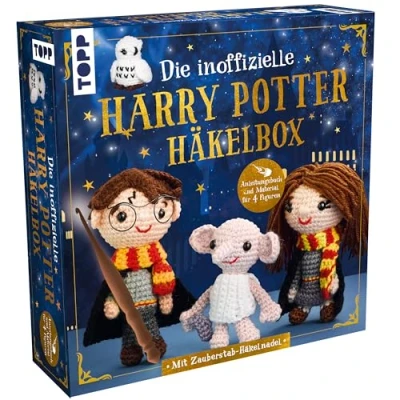 Afbeelding van Die inoffizielle Harry Potter Häkelbox. Mit Anleitungsbuch und Material: Buch (32 S., DIN A5, Softcover), Häkelnadel, Acryl Garn (9 Farben), Füllmaterial, Sicherheitsaugen, Nadel, Maschenmarkierer