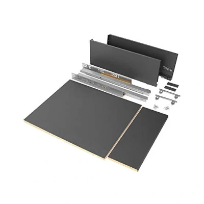 Afbeelding van Emuca Set lade Vertex voor keuken of bad inclusief panelen, zacht sluiten, 500x178mm, module 450mm, staal, antracietgrijs