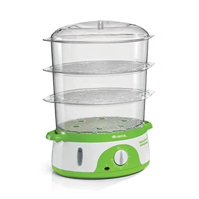 Afbeelding van Ariete 911 Healthy Steam Elektrische stoompan, 3 manden, rijstcontainer, timer 60 inch, 800 watt, 9 liter, wit en groen
