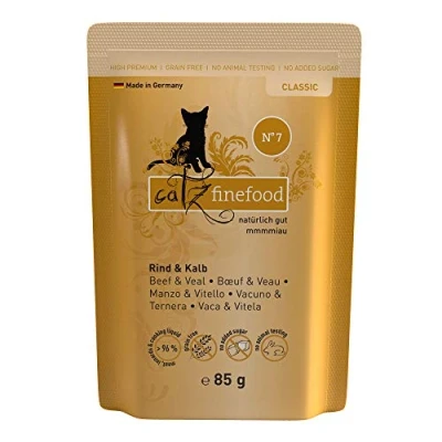 Afbeelding van catz finefood N 7 rund &amp; kalf fijnvoedsel kattenvoer nat, verfijnd met abrikoos ananas, 16 x 85 g zak