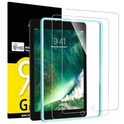 Afbeelding van NEW&#039;C 2 Stuks, Screen Protector voor iPad 9,7 (Model 2018/2017),iPad 6,iPad 5,iPad Pro 9.7,iPad Air 2/iPad Installatieframe inbegrepen,Gehard Glass Schermbeschermer Film 0.33 mm ultra transparant