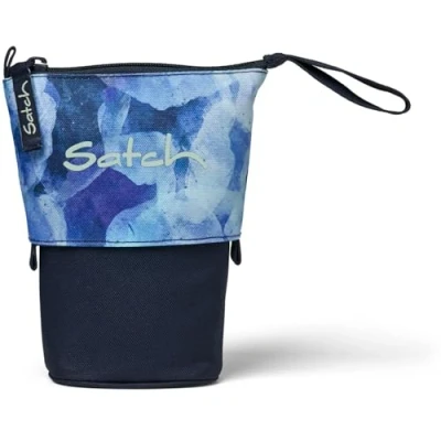 Afbeelding van satch Pencil Slider extra groot incl. scheidingsvak ritsvak pennenhouder geodriehoek kijkvenster voor lesrooster Blurry Sky donkerblauw
