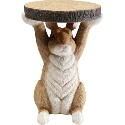Afbeelding van Kare Design Bijzettafel Animal Rabbit, bruin, 32 cm diameter, rond en licht, houtlook, vormvast, grappig design, dierendesign, salontafel, woonkamertafel, polyhars, 52 x 35,5 31,5 (h b d)