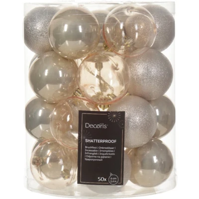 Afbeelding van Decoris kerstballen 50x stuks 6 cm kunststof champagne Kerstbal