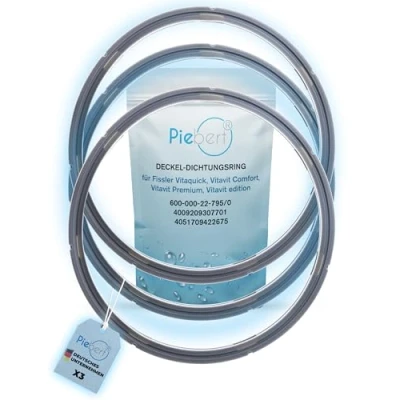 Afbeelding van 3 x afdichting 39156 22 cm voor Fissler Vitaquick, Vitavit Comfort Premium Edition snelkookpannen, deksel afdichtring, grijs, siliconen, binnendiameter, 24,5 buitendraad zoals