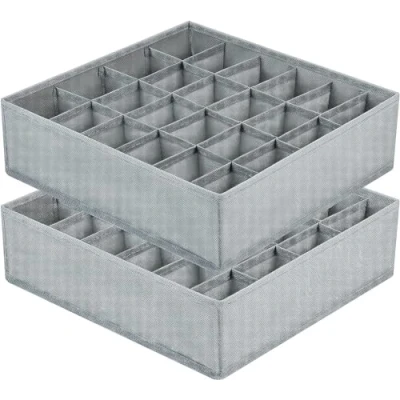 Afbeelding van joyoldelf Set van 2 opvouwbare non woven lade organizer voor ondergoed, beha&#039;s, sokken, opbergdoos met vak, ruimtebesparend, opslag sokken (grijs)