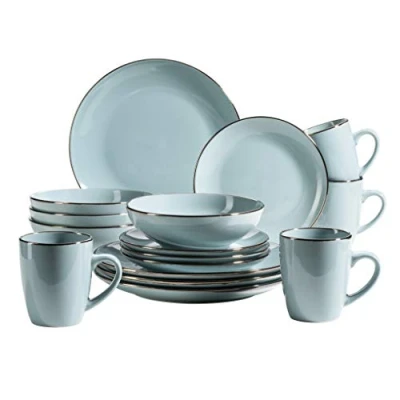 Afbeelding van Mäser Combinatieservies, aardewerk METALLIC RIM blauw, 16 delig