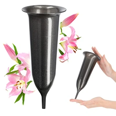 Afbeelding van KADAX Grafvaas, vaas van kunststof, bloemenvaas, kunststof voor bloemen, weerbestendige begraafplaats vaas, vorstbestendige steekvaas graf, grafdecoratie (10 cm, met grondpen,