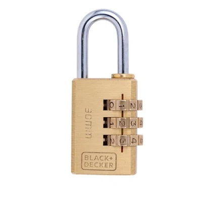 Afbeelding van BLACK+DECKER Hangslot Cijferslot 30mm Kofferslot met 3 Cijferige Code Reisslot, Fietsslot en Meer Slotje voor Buiten Gebruik Cijfer Slot Koper Goud