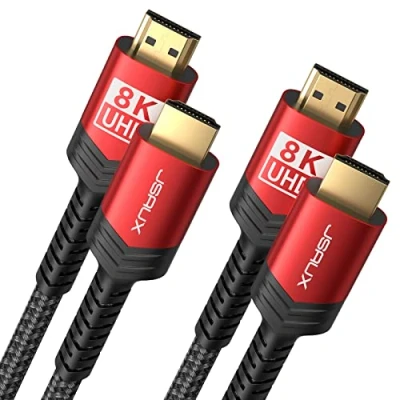 Afbeelding van JSAUX 8K HDMI Kabel 3 Meter 2 Stuks, 2.1 48 Gbps High Speed Kabel, 4K@120Hz 144Hz, 8K@60 Hz, HDCP 2.2 &amp; 2.3, HDR 10, eARC, Compatibel met Laptop Monitor UHD TV PS5 PS4 Dolby rood