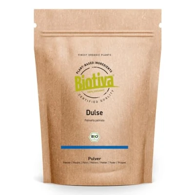 Afbeelding van Biotiva Dulse Powder Organic 125g Palmaria Palmata Lappentang Red Alga geen additieven Superfood 100% biologisch gebotteld en gecertificeerd in Duitsland