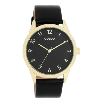 Afbeelding van Goudkleurige OOZOO horloge met zwarte leren band C11329
