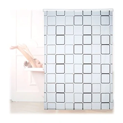 Afbeelding van Relaxdays doucherolgordijn vierkant douchegordijn met rolsysteem retro design 160x240cm