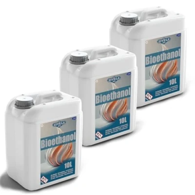 Afbeelding van Bioethanol 96,6% 30 liter, biologische alcohol 96,6%, 3 x 10 l, bio ethanol voor open haard, tafelhaard, geurloos ethanol, schone verbranding, zonder rook, levendige en stabiele