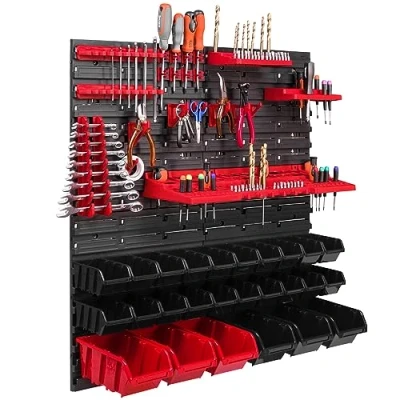 Afbeelding van 26 stapelboxen, gereedschapshouder, wandrek, werkplaatsrek, gereedschapswand, 78 x cm, opslagsysteem, opbergkast, extra sterke wandplaten, uitbreidbaar,