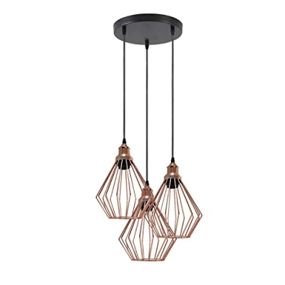 Afbeelding van LEDSone Moderne Retro 3 Manier Plafond Hanglamp Cluster Diamant Kooi Licht Fitting Rose Goud Lampenkap Stijl Thuis E27 Verlichting Kit