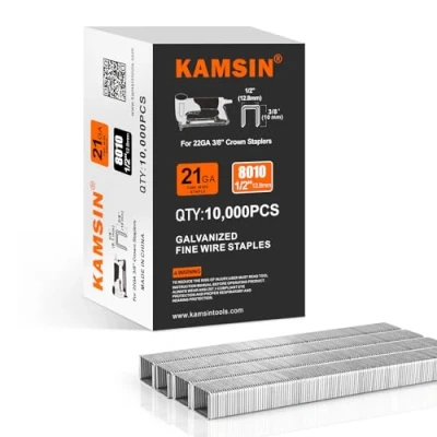 Afbeelding van KAMSIN 21 gauge gegalvaniseerde fijne draad nietjes 1/2 &quot;(12,8 mm) kroon 3/8 &quot;(10 beenlengte 80 serie bekleding voor nietje pistool, stof, kast 10,000 per doos
