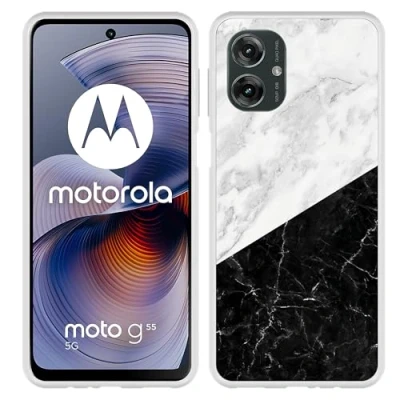Afbeelding van Cazy Hoesje geschikt voor Motorola Moto G55 Siliconen Zwart Wit Marmer