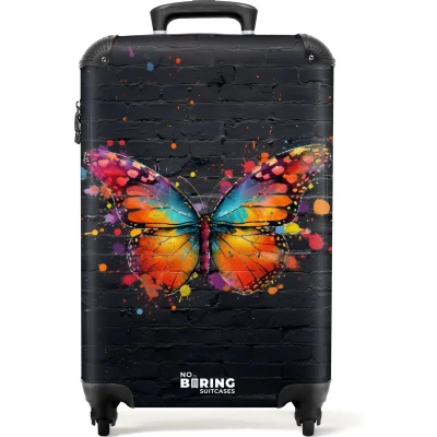 Afbeelding van NoBoringSuitcases.com® Handbagage koffer lichtgewicht Reiskoffer trolley Graffiti vlinder met felle kleuren Rolkoffer wieltjes Past binnen 55x40x20 en 55x35x25