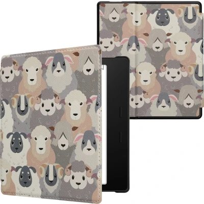 Afbeelding van kwmobile E reader hoesje geschikt voor Amazon Kindle Oasis 10. Generation hoes flip case met magnetische sluiting Ereader cover design in wit / bruin grijs