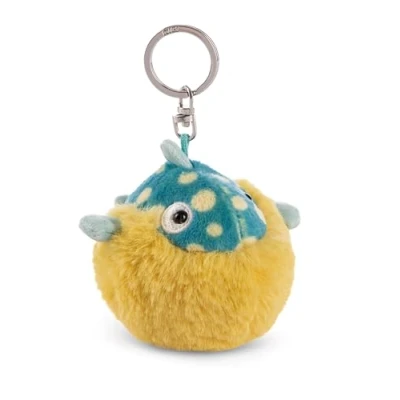 Afbeelding van sleutelhanger Kogelvis Volker 8 cm blauw Duurzame metgezel knuffeldierhanger met sleutelring voor sleutelkoord, tas, rugzak en meer