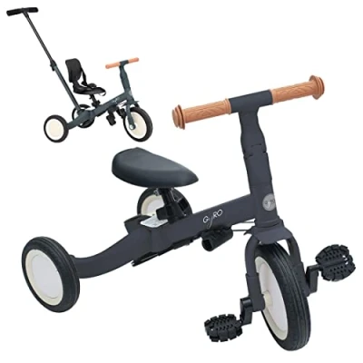 Afbeelding van Olmitos Gyro 5 in 1 meegroeiende babydriewieler kinderfiets van tot jaar driewieler fiets, met of zonder pedalen aanpasbaar en transformeerbaar (grijs)
