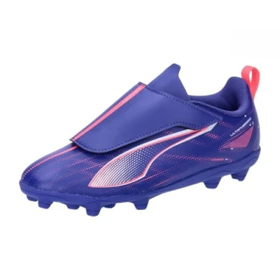 Afbeelding van Puma Ultra 5 PLAY FG/AG JR Unisex Voetbalschoenen met Kunststof noppen voor kinderen, Maat: 28, Lapis lazuli/white/sunset glow