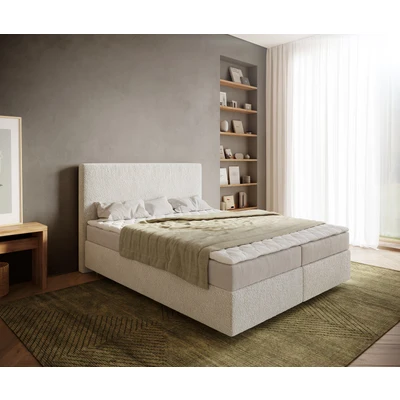 Afbeelding van Boxspringbed Dream Well Bouclé Crème Wit 160x200 cm met Matras en Topper