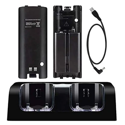 Afbeelding van OSTENT Oplader Dock Station + 2 batterijpakketten compatibel met Nintendo Wii Remote Controller, kleur zwart