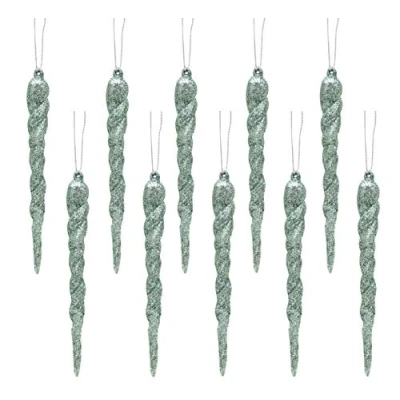 Afbeelding van Christmas Concepts® 12cm Glitter Icicle Decorations Kerstboomversieringen (Mintgroen, 10 stuks)