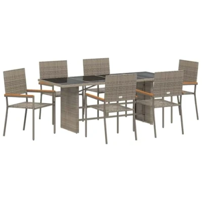 Afbeelding van vidaXL 7 delige Tuinset Grijs Poly Rattan