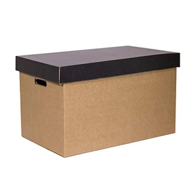 Afbeelding van ONLY BOXES, opbergdozen met zwart deksel, verhuis en van karton handgrepen, zeer sterke kartonnen dozen, 53,2 x 33,1 32,5 cm (l b h) in cm, 2 stuks