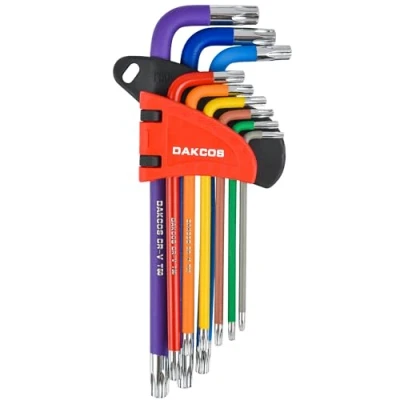 Afbeelding van DAKCOS 9 delige Torx sleutelset, T10 T50 Star inbussleutel set voor fiets, huishoudelijke doe het zelf, kofferpakket, CR V, kleur